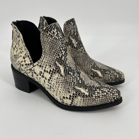 Blondo Eliza Bootie Womens 8.5M Snakeskin Print Leather Black Cream Waterproof - Picture 1 of 9